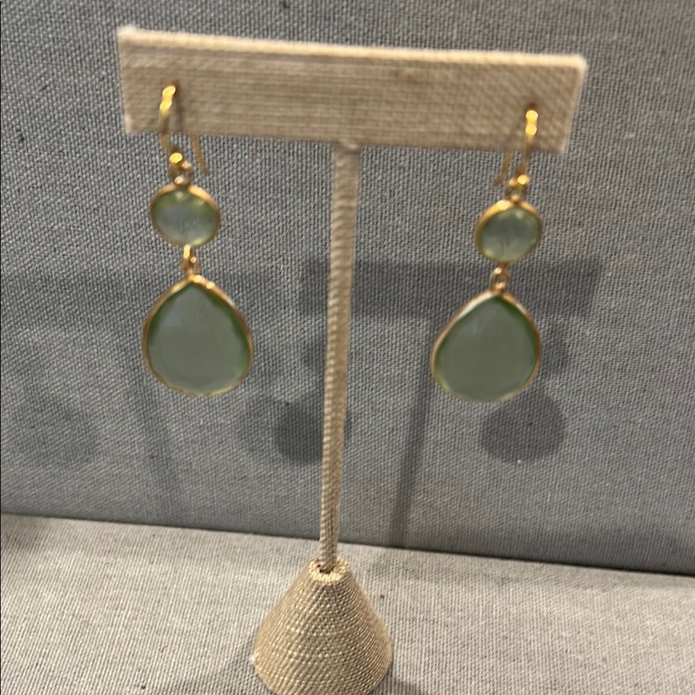 Elegant Gold and Green Drop Earrings Vermeil